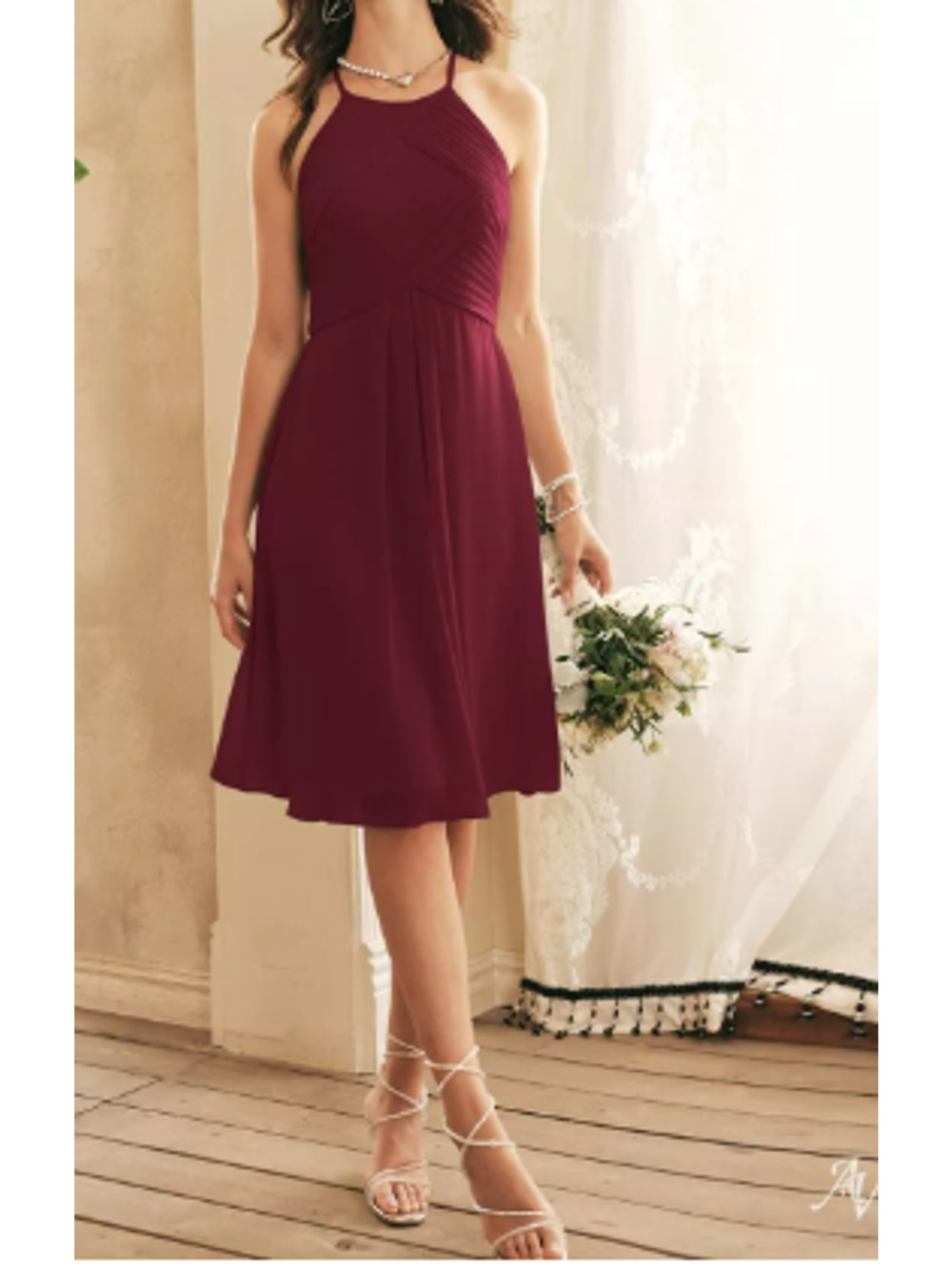 AW BRIDAL 4 S burgundy chiffon Becky halter party knee length dress NEW 0B1